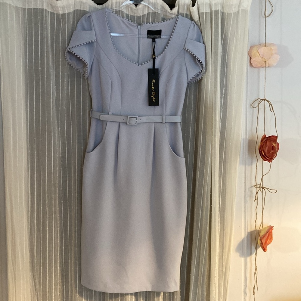 Phase Eight Belted “Alva” Dress with Pockets in Light Blue, Size 6